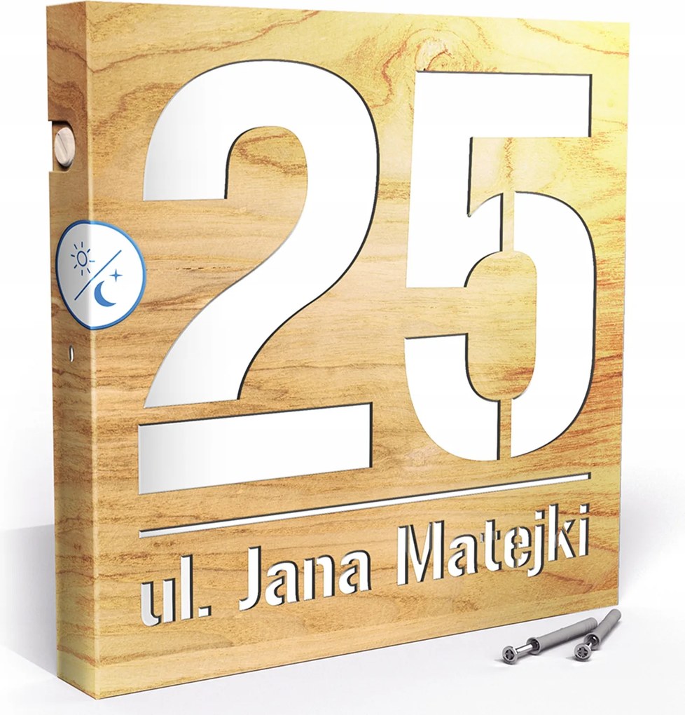 Megvilágított Házszám Led Címtábla 30X30 cm Szürkület Érzékelő