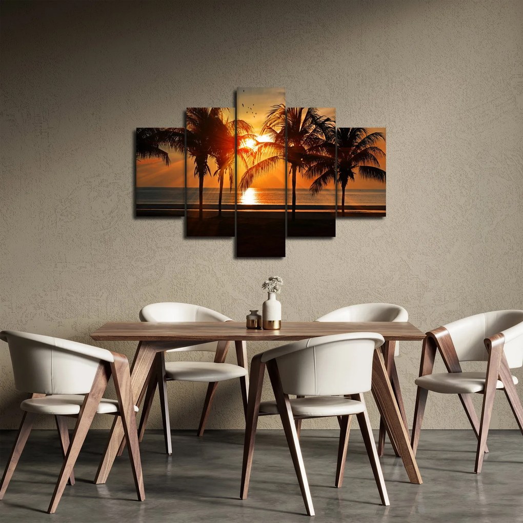 Pálmafa a naplementében képe (150x105 cm)