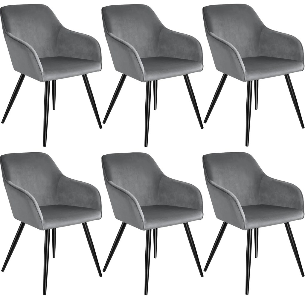 TecTake GmbH 404036 marilyn bársony hatású székek - szürke - fekete, 6 darabos készlet