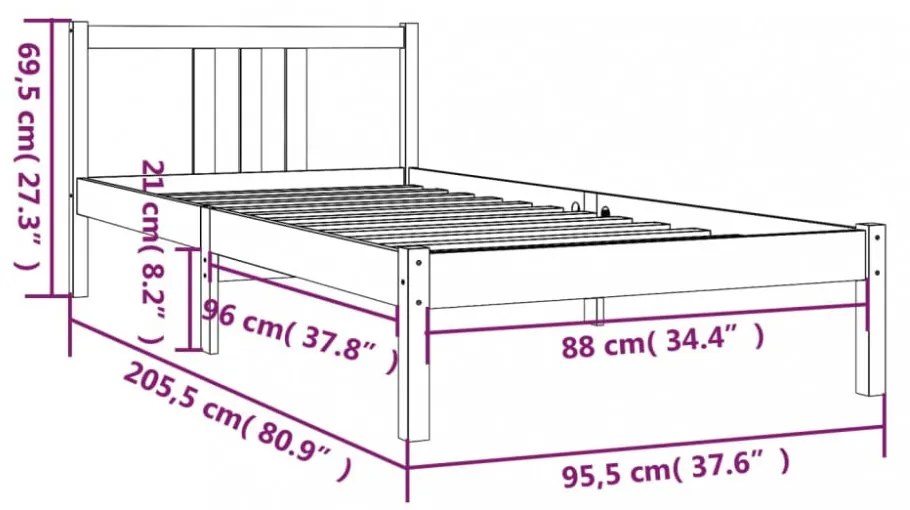 mézbarna tömör fa ágykeret 90 x 200 cm