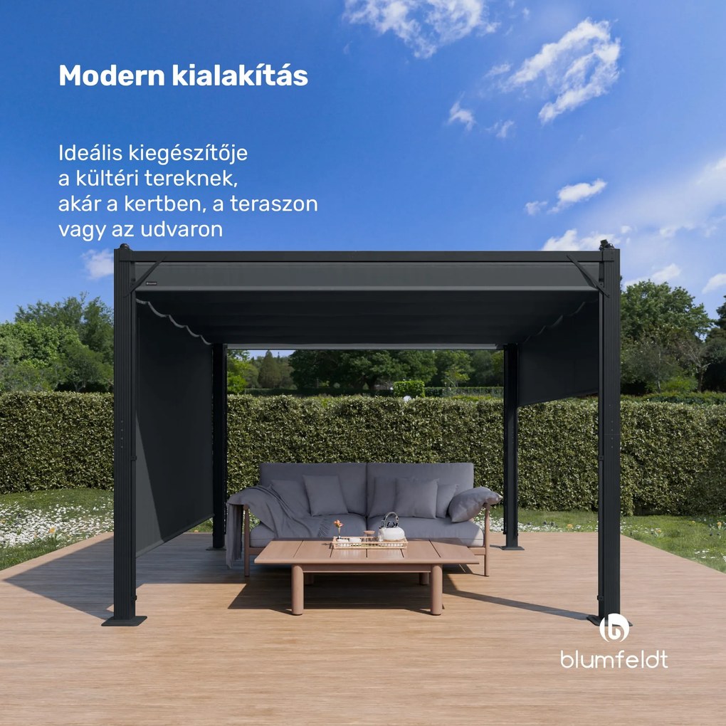 Blumfeldt Pantheon Cortina pavilon 3x3 m, időjárásálló, alumínium, porfestett, redőnyök