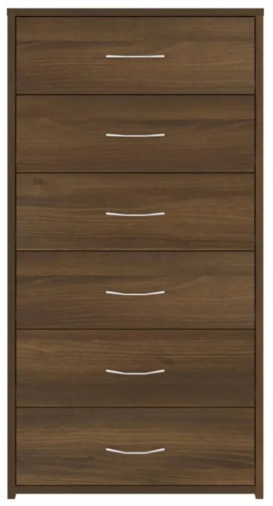 barna tölgy színű szerelt fa komód 6 fiókkal 50 x 34 x 96 cm