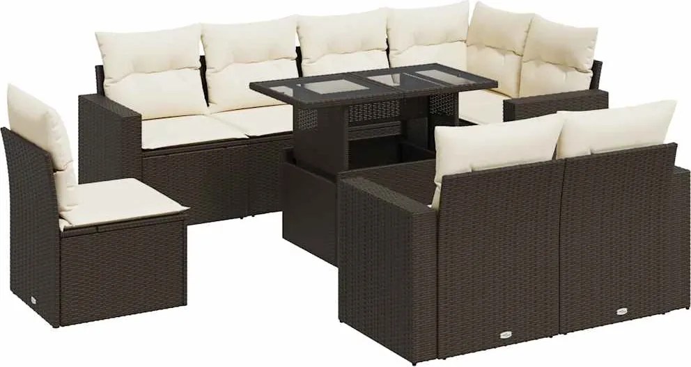 vidaXL 9 részes barna polyrattan kerti ülőgarnitúra párnákkal