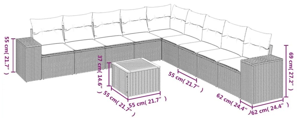 10 részes bézs polyrattan kerti ülőgarnitúra párnával