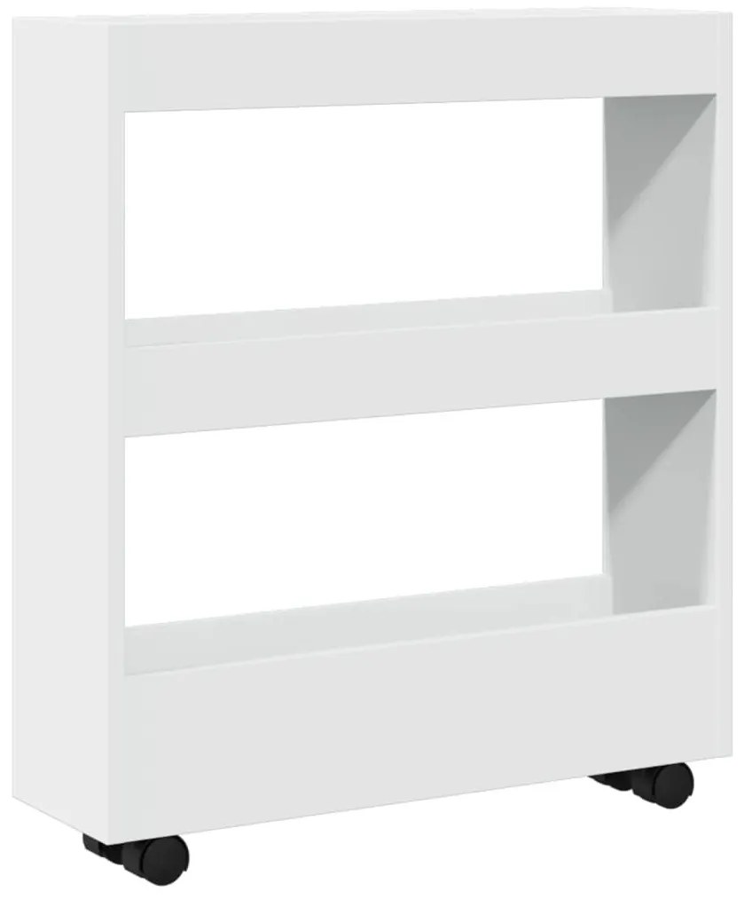 keskeny, 3 szintes, fehér, rétegelt fa tárolókocsi