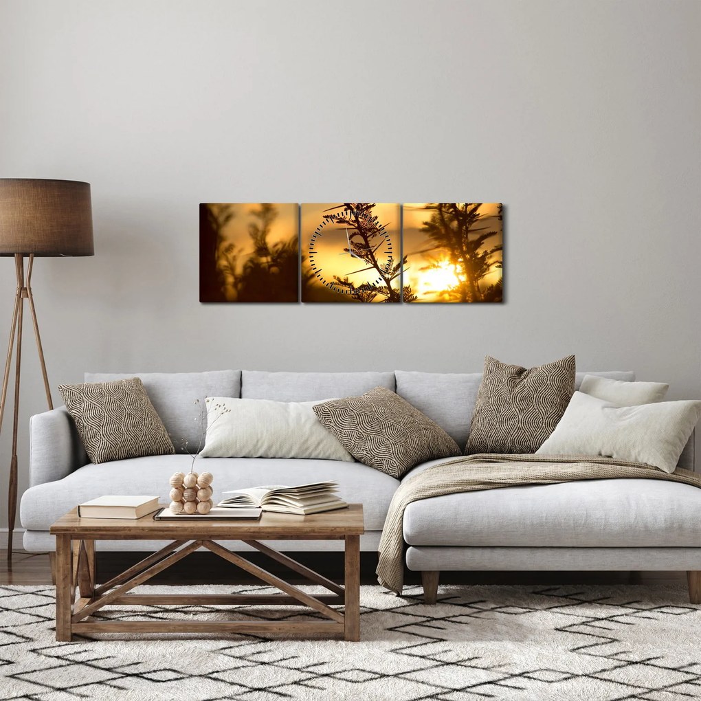 Kép - A nap lenyugszik a fák mögött (órával) (90x30 cm)