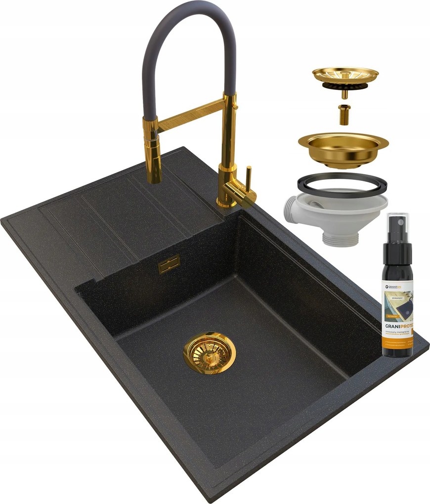 Gránit Mosogató Arany Szifon Csaptelep Arany Louis