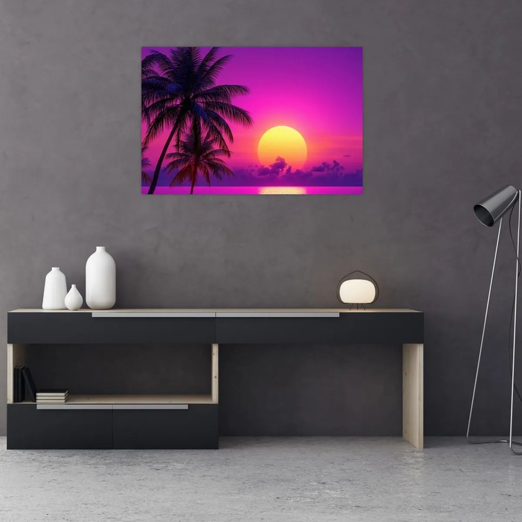 Kép - Lila naplemente pálmafával (90x60 cm)