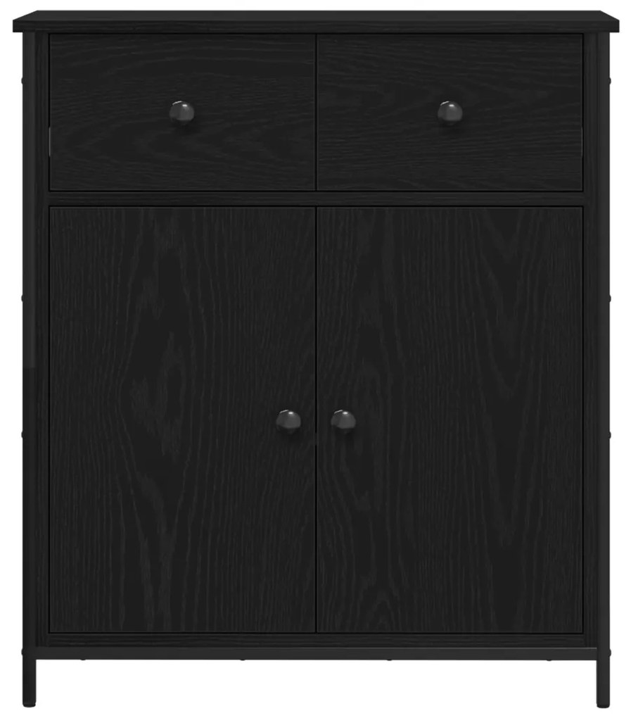 Oldalszekrény Fekete Tölgy 70x30x80 cm Mérnöki Fa és Acél