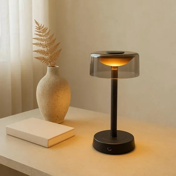 Brilliant - RAZOR LED asztali lámpa, dimmelhető, újratölthető, érintésvezérlésű, 2,5W/5V, 2700K, IP44, fekete