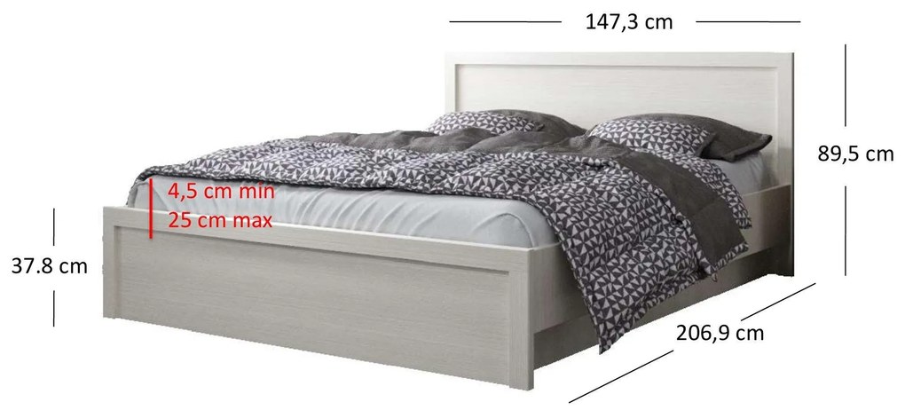 Franciaágy 140 cm Japon (fehér) (ágyráccsal)  (tárolóhellyel). 1116897