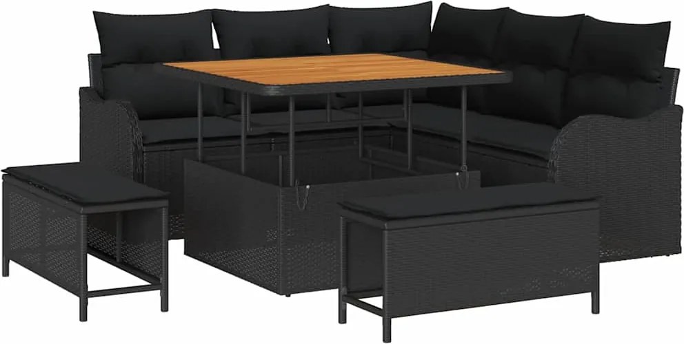 vidaXL Kerti Kanapé Szett párnával tárolóval párnával 8 pcs Fekete