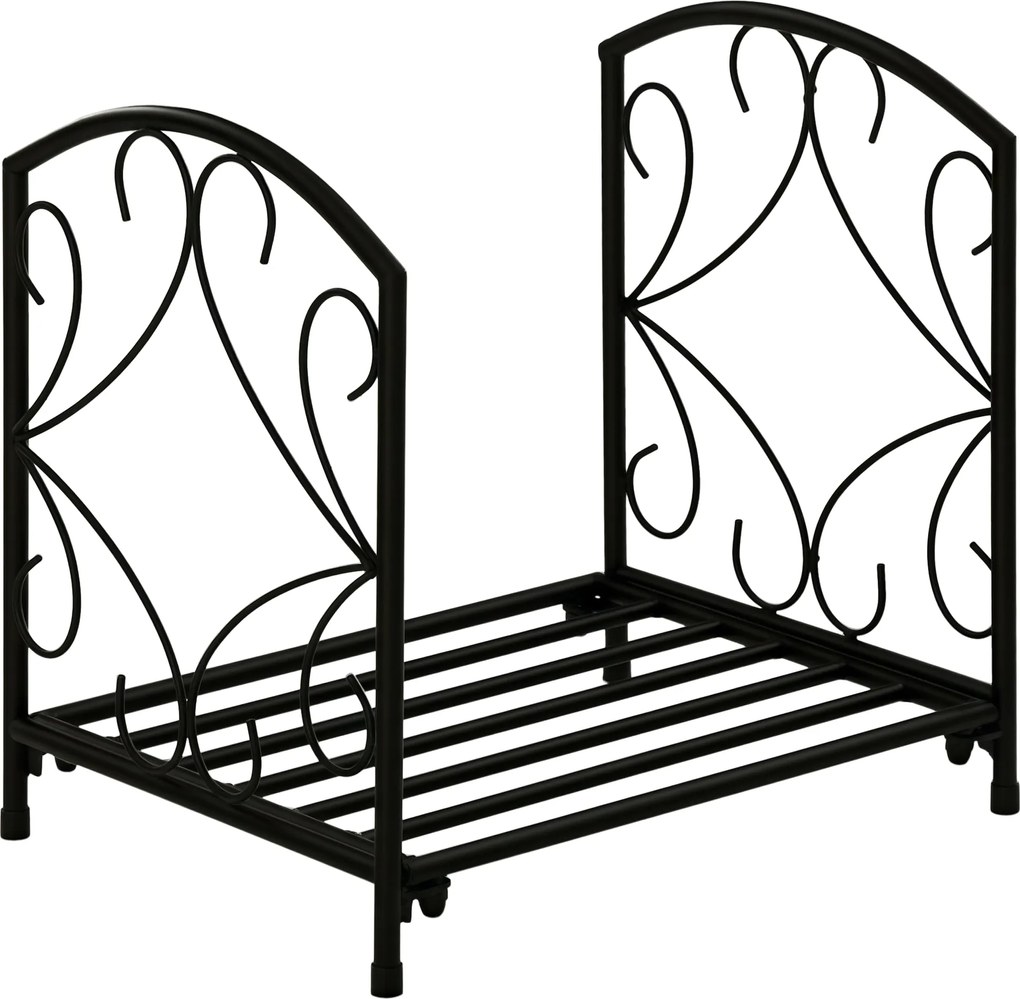 Outsunny Beltéri és Kültéri Fém Tűzifa Tartó Emelt Alappal 50kg Tűzifához, 39,5x31,5x39,5cm, Fekete | Aosom