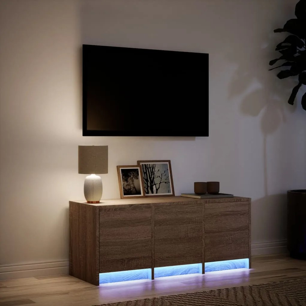 barna tölgy színű szerelt fa TV-szekrény LED-del 97x34x40 cm