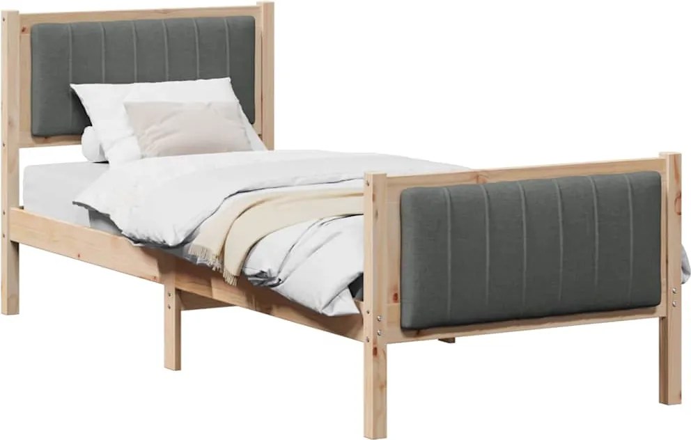 vidaXL Ágykeret barna és sötétszürke 75 x 190 cm Tömör fenyőfa