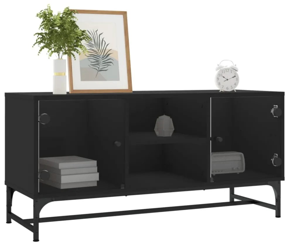 fekete TV-szekrény üvegajtókkal 102 x 37 x 50 cm
