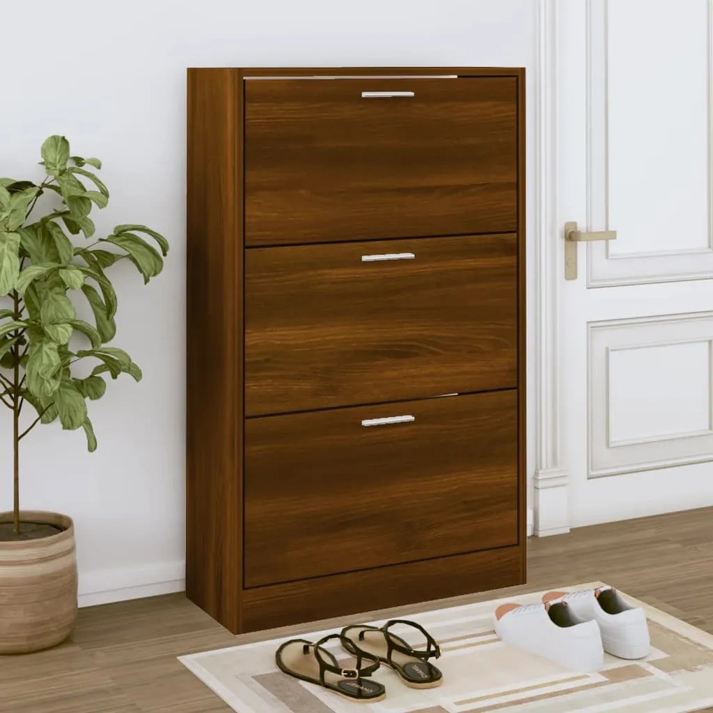 barna tölgyszínű szerelt fa cipősszekrény 63x24x103 cm