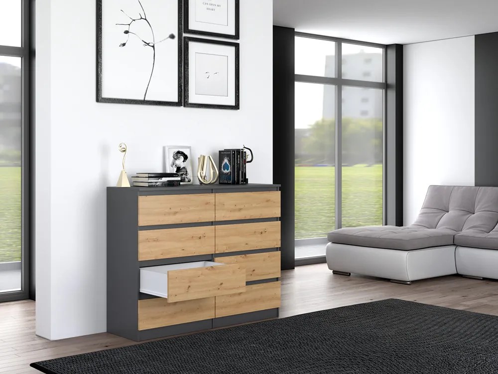 Riano MIX M8 120 fiókos szekrény, 120x97x40 cm, antracit-tölgy