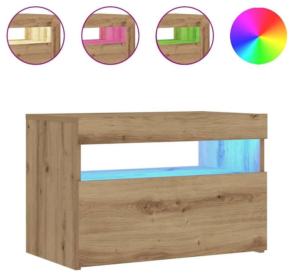 Éjjeli szekrény LED lámpákkal kézműves tölgy 60x35x40 cm