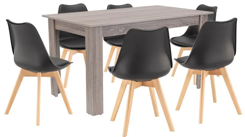 Zara 6+1 étkező garnitúra fekete-yorki tölgy