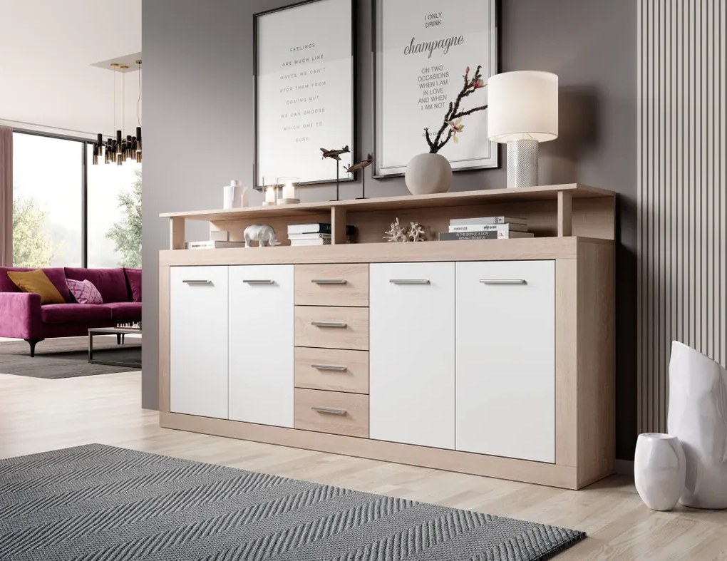 XXL/LUNA KOMODA 4D4S DĄB SONOMA/BIAŁY