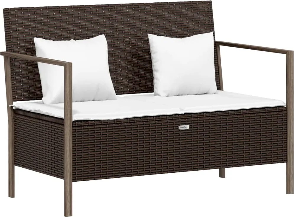 vidaXL 2 személyes barna polyrattan kerti kanapé párnával