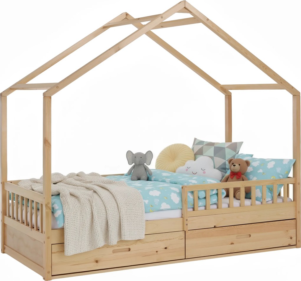 Montessori ágy, 90x200, természetes, tömör, BIANKA