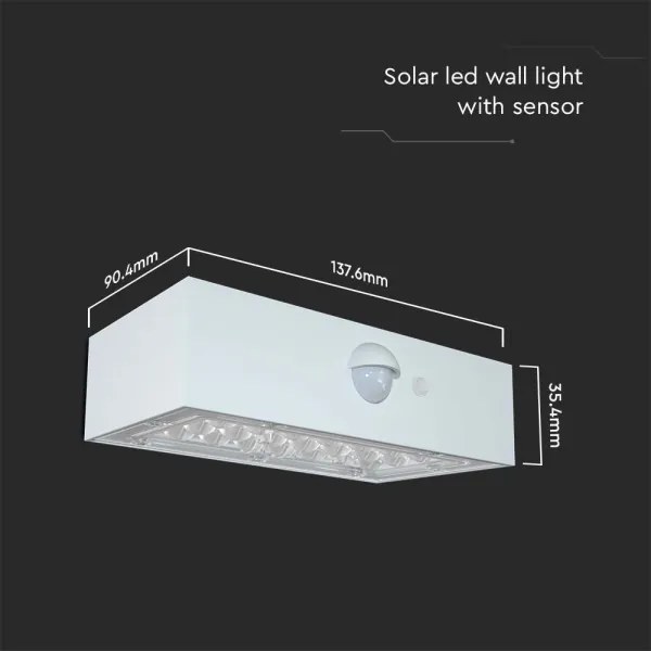 LED Napelemes érzékelős fali lámpa LED/3W/3,7V 3000K/4000K IP65 fehér