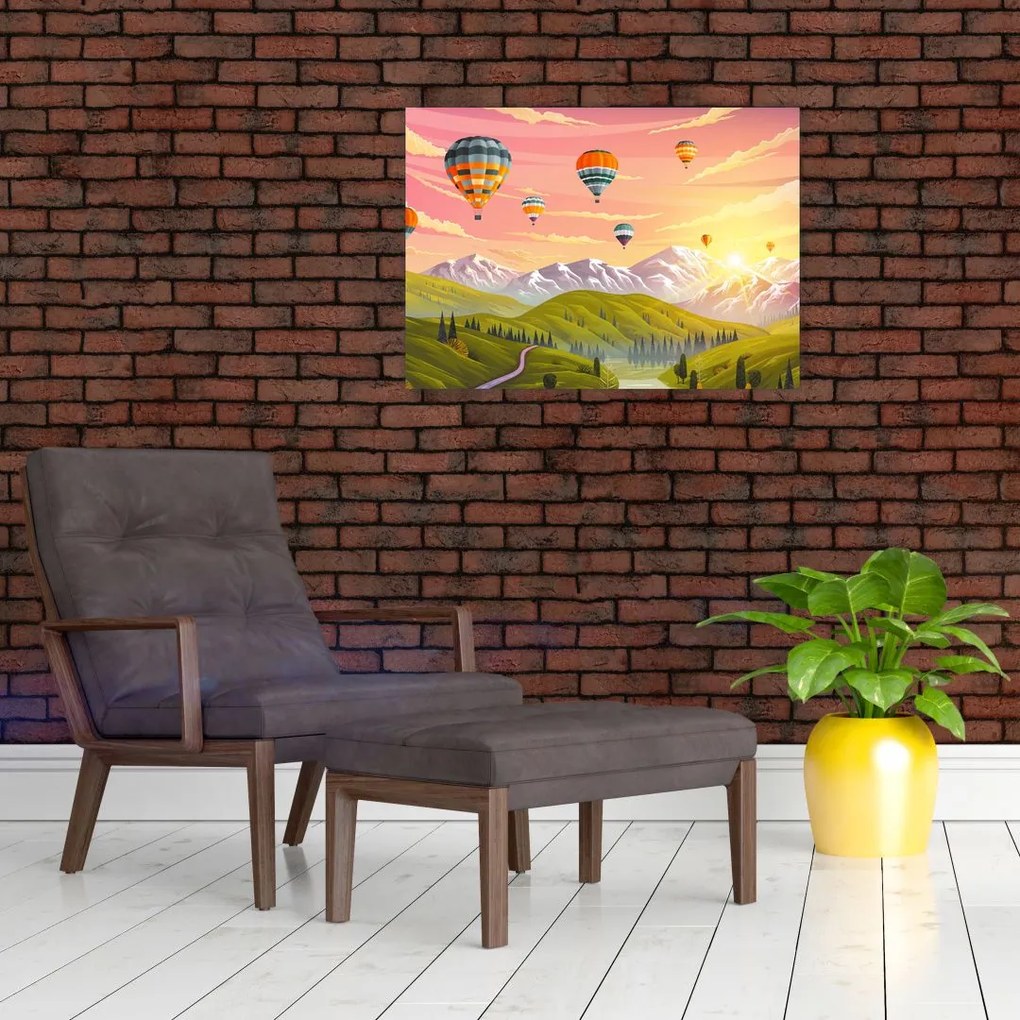 Léggömbök képe a táj felett (üvegen) (70x50 cm)