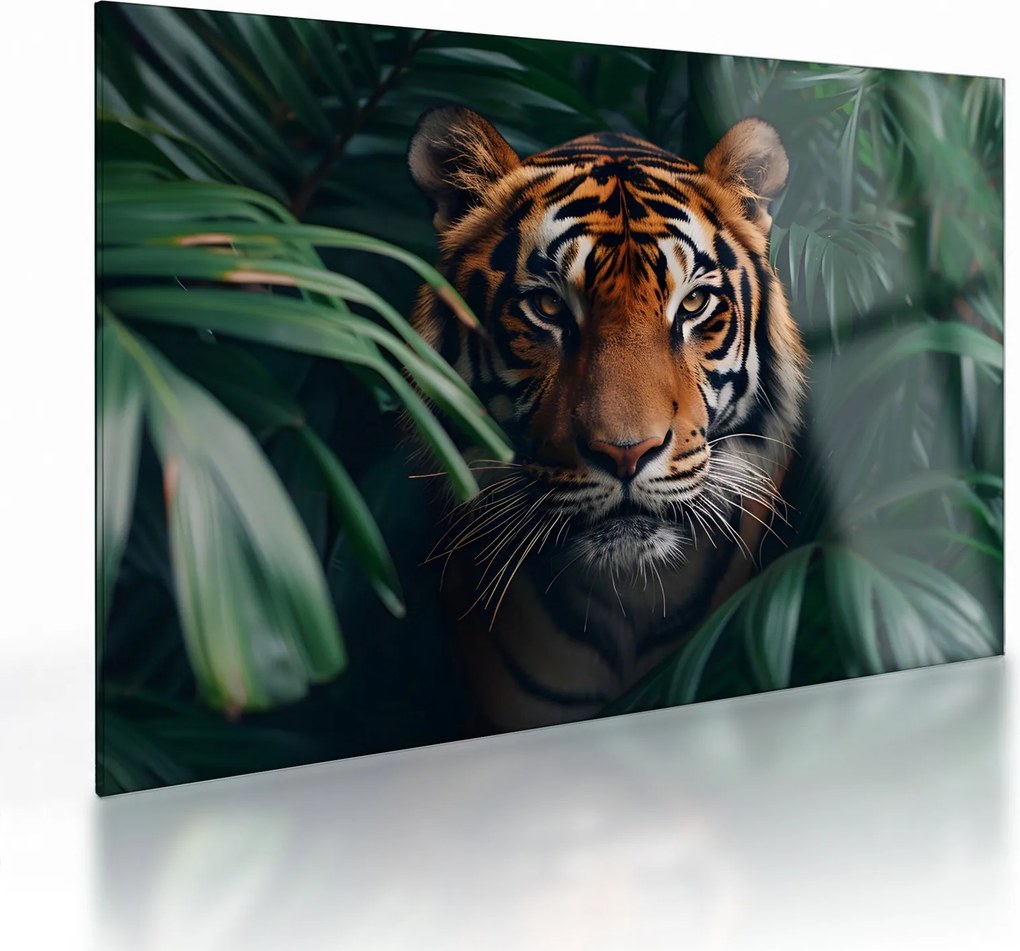 Üveg kép - Egy tigris portréja a dzsungelben (70x50 cm)