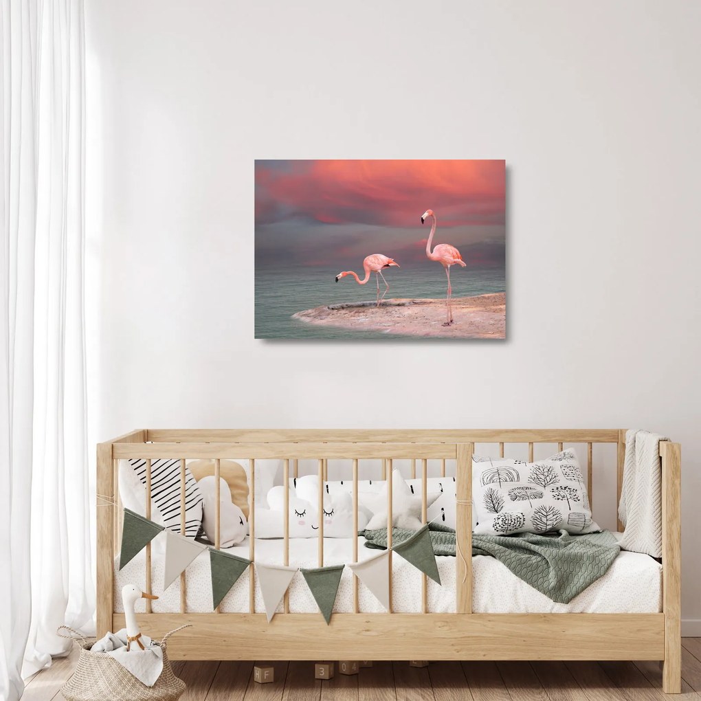 Flamingók képe (üvegen) (70x50 cm)