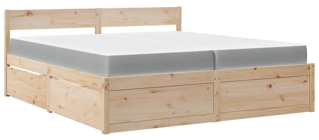 tömör fenyőfa ágy fiókkal és matraccal 200 x 200 cm