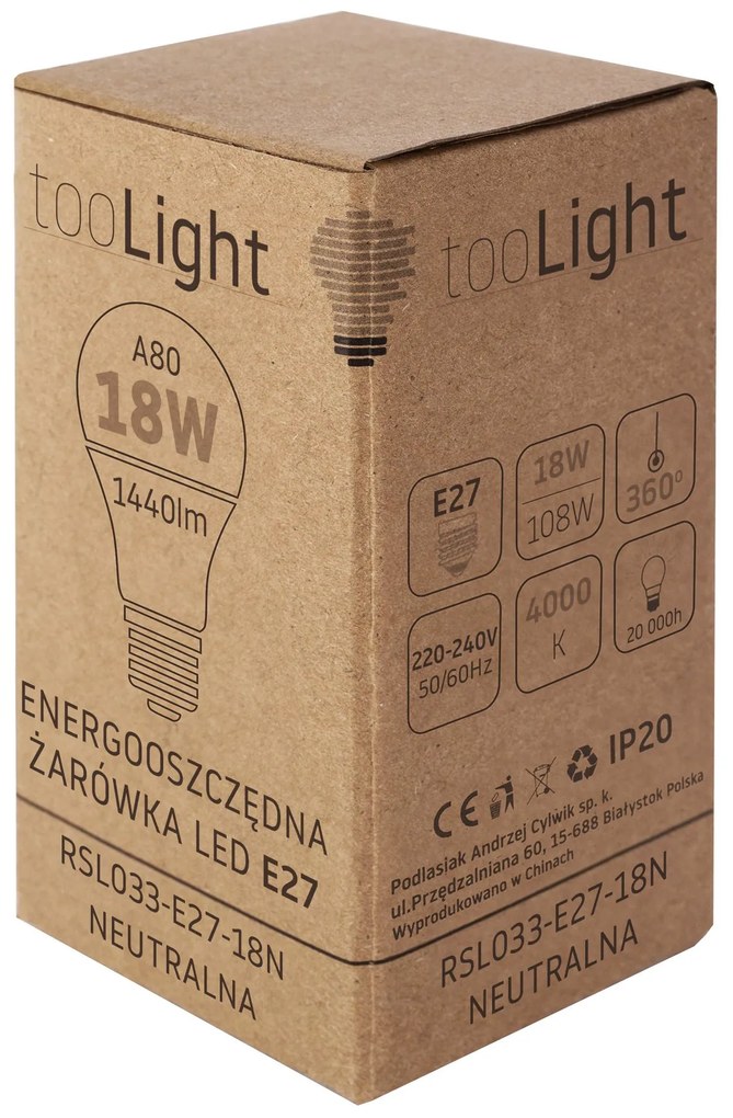 Toolight Szerszámlámpa, LED izzó E27, 18W, 1440lm, 4000K semleges fehér, RSL033, OSW-20018