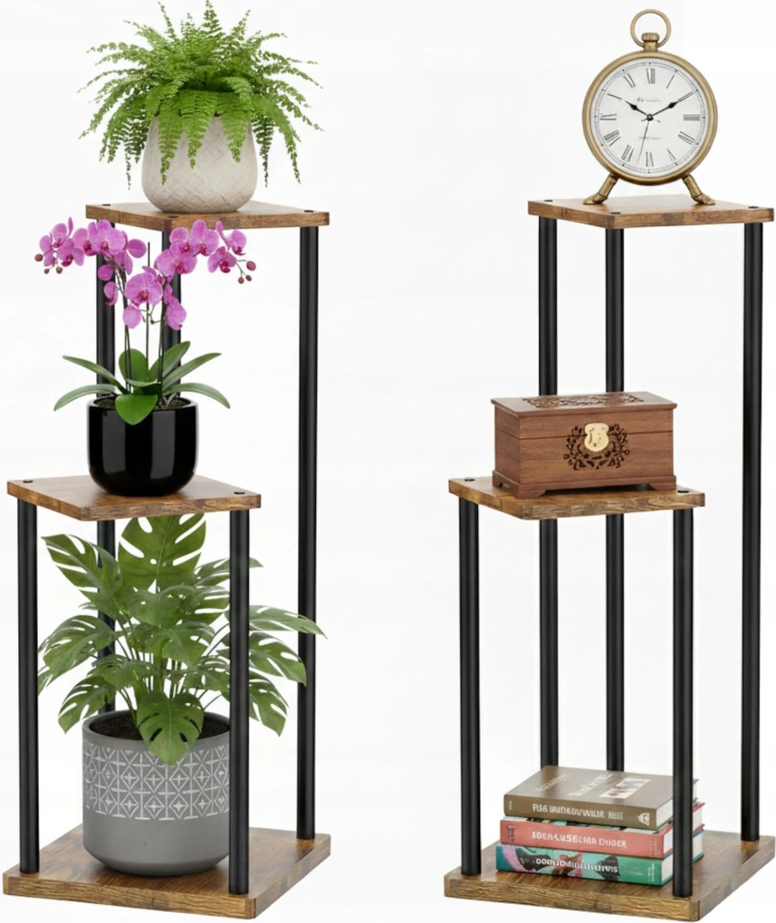 Virágágyás fém fa 3 polcos állvány 78cm sarok növények virágok Loft könyvespolc