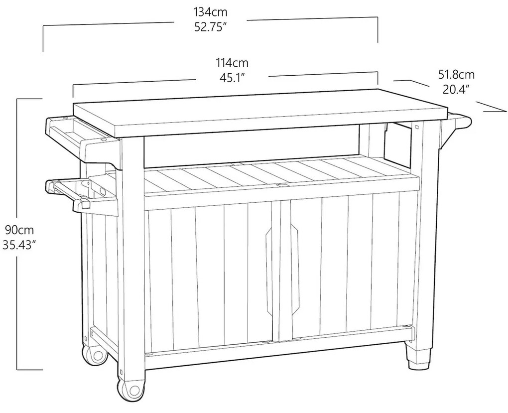 Keter UNITY XL 270 l multifunkcionális kertigrillezőasztal, grafit, 134 x 52 x 90 cm