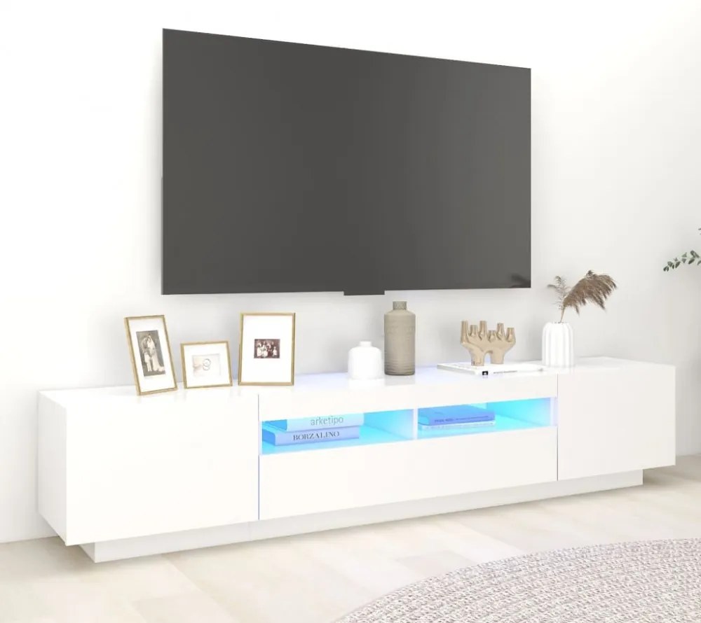 fehér TV-szekrény LED-lámpákkal 200 x 35 x 40 cm