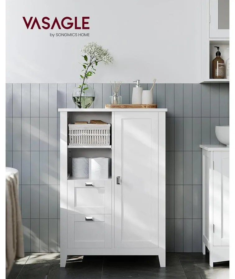 VASAGLE tárolószekrény, fürdőszobai szekrény 30x55x80 cm, fehér