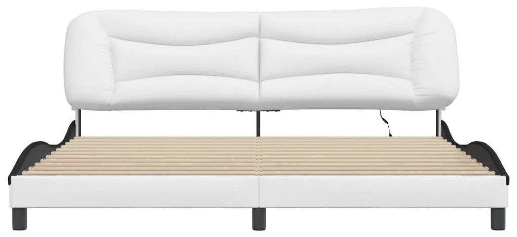 fehér és fekete műbőr ágykeret LED-világítással 200x200 cm