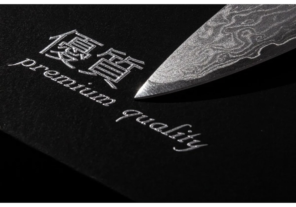 G21 Damascus Premium késkészlet bambusz blokkban, 4 db + élezőkő