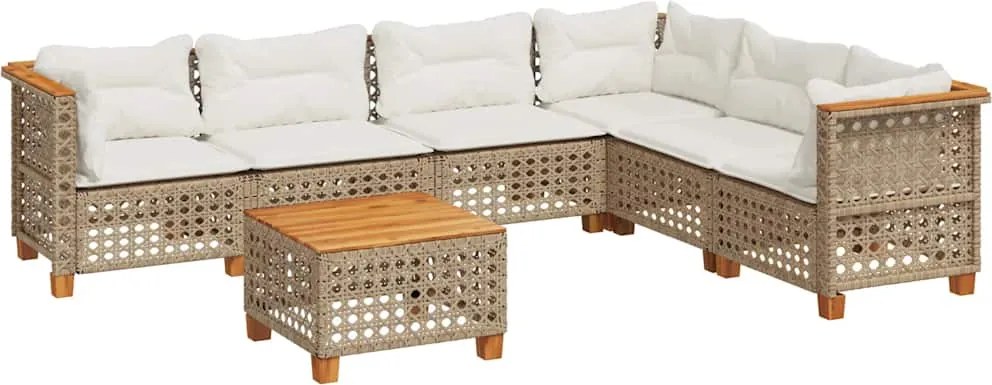 vidaXL 7 részes bézs polyrattan kerti ülőgarnitúra párnákkal