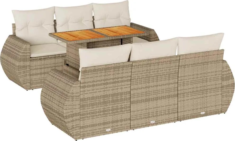 vidaXL 7 részes bézs polyrattan kerti ülőgarnitúra párnákkal