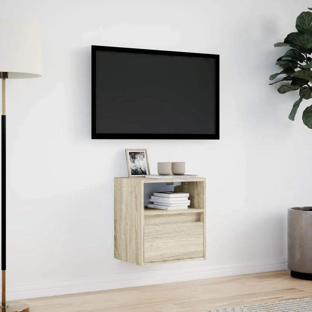 sonoma tölgy színű fali TV-szekrény LED-ekkel 41x31x45 cm