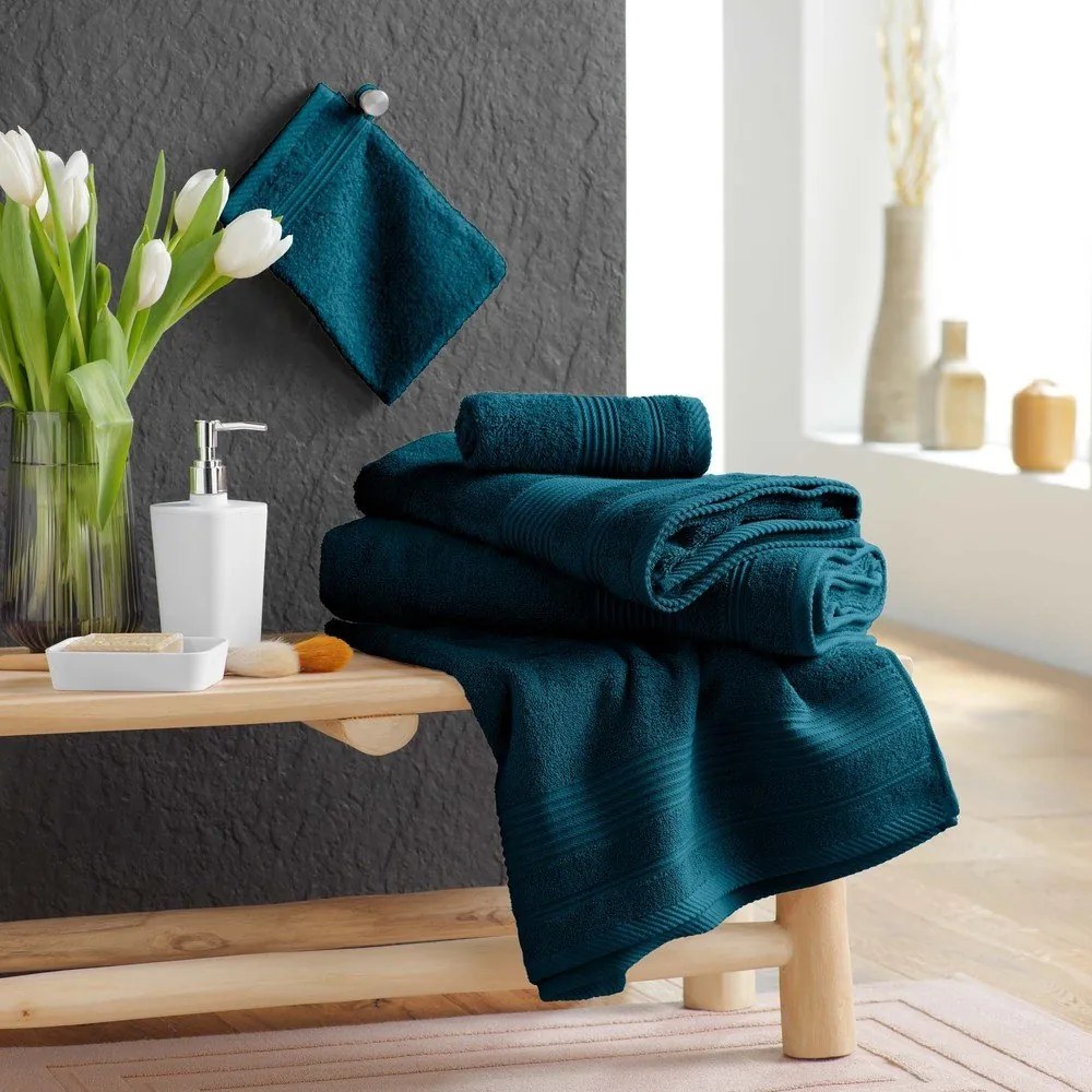 Sötétkék frottír pamut törölköző 50x90 cm Tendresse – douceur d'intérieur