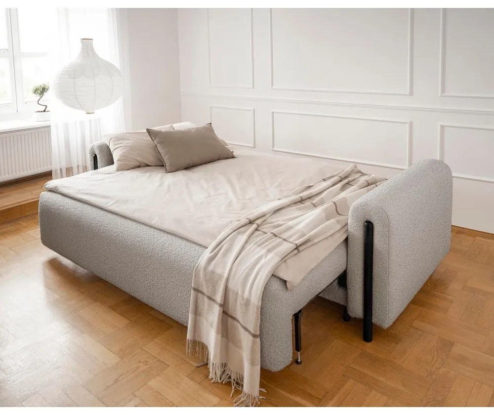 Szürkésbézs buklé kinyitható-tárolóhelyes kanapé 244 cm Arcadova – ELTAP