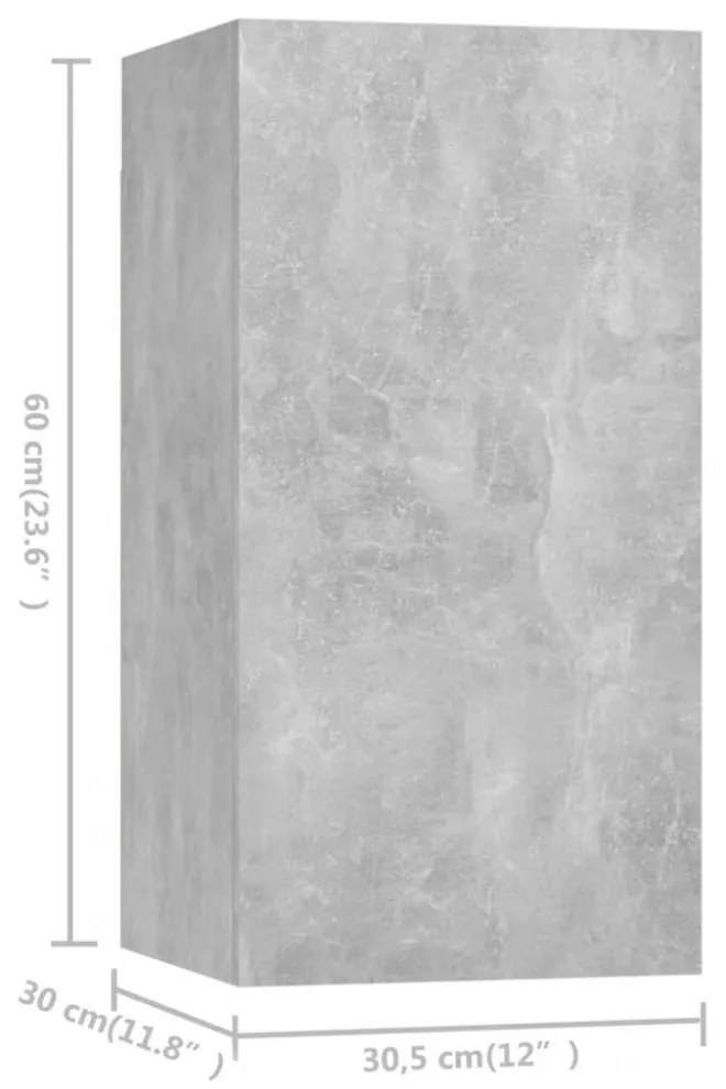 7 db betonszürke szerelt fa TV-szekrény 30,5 x 30 x 60 cm