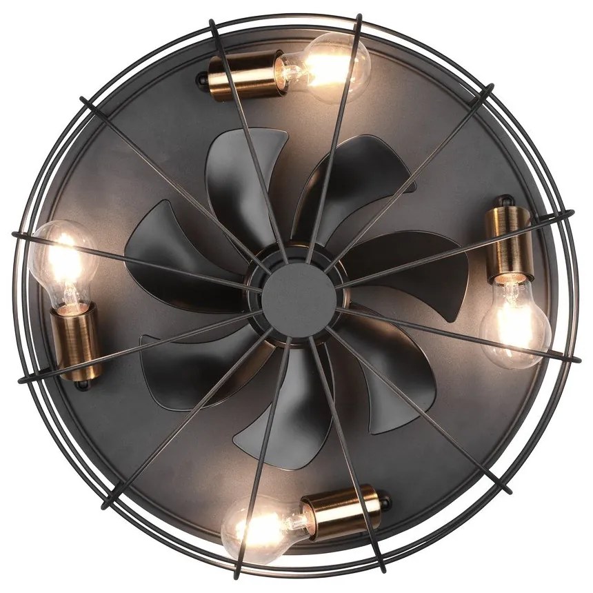 Matt fekete mennyezeti lámpa távirányítóval-ventilátorral Trondheim – Trio