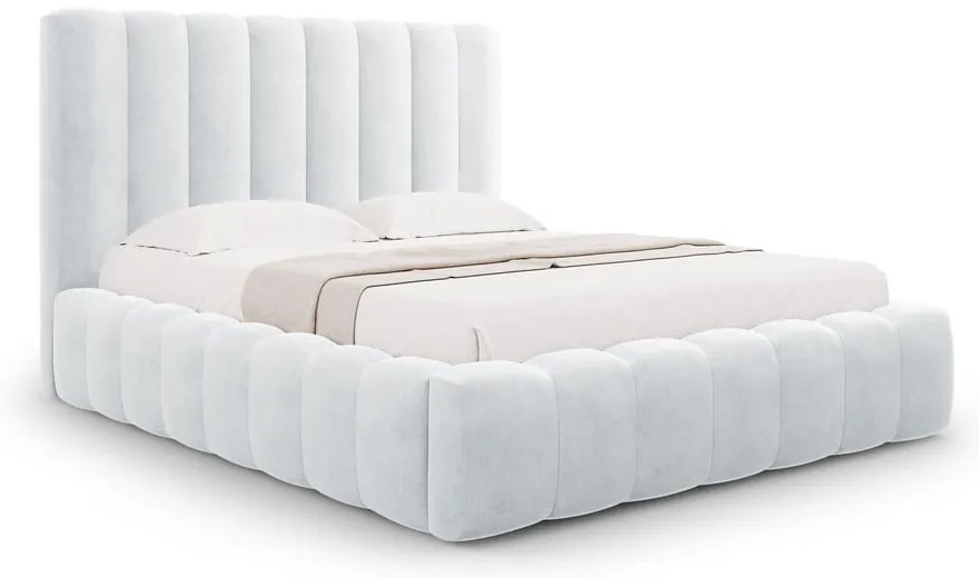 Világosszürke kárpitozott ágyneműtartós franciaágy ágyráccsal 200x200 cm Kelp – Micadoni Home