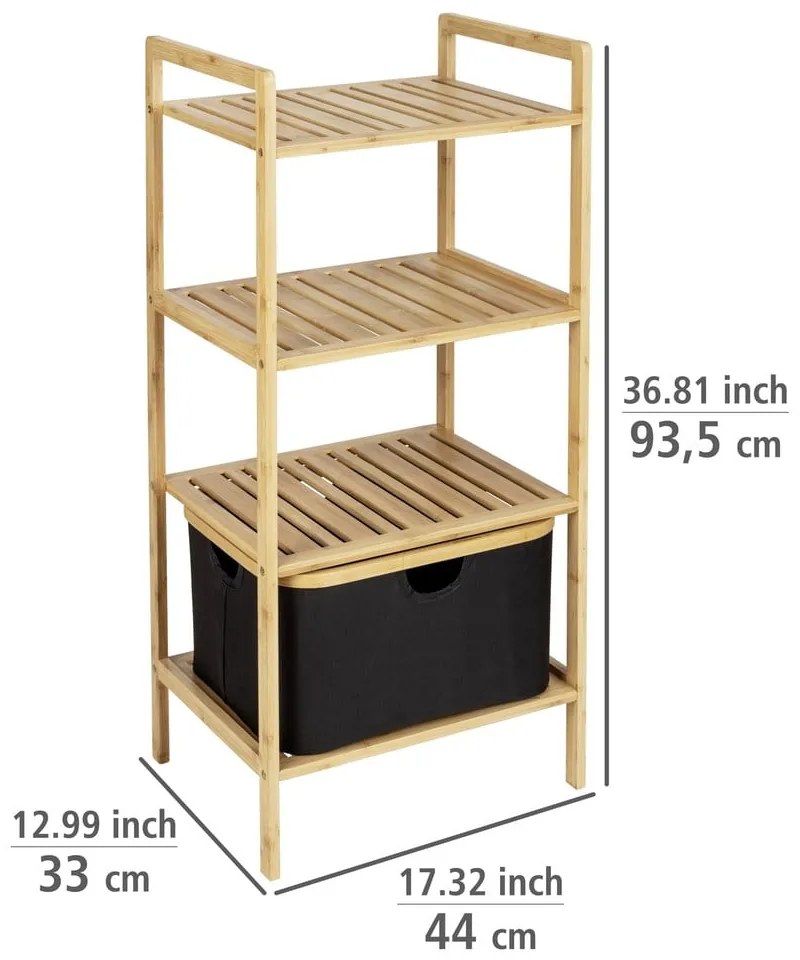 Fekete-natúr színű bambusz fürdőszobai polcos állvány 44x93,5 cm Ecori – Wenko