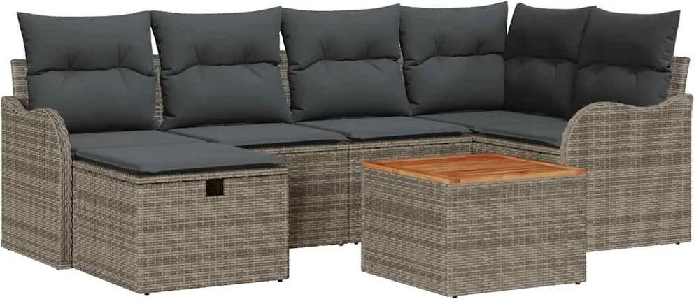 vidaXL Kerti Kanapé Szett párnával tárolóval 7 pcs Szürke Poli rattan