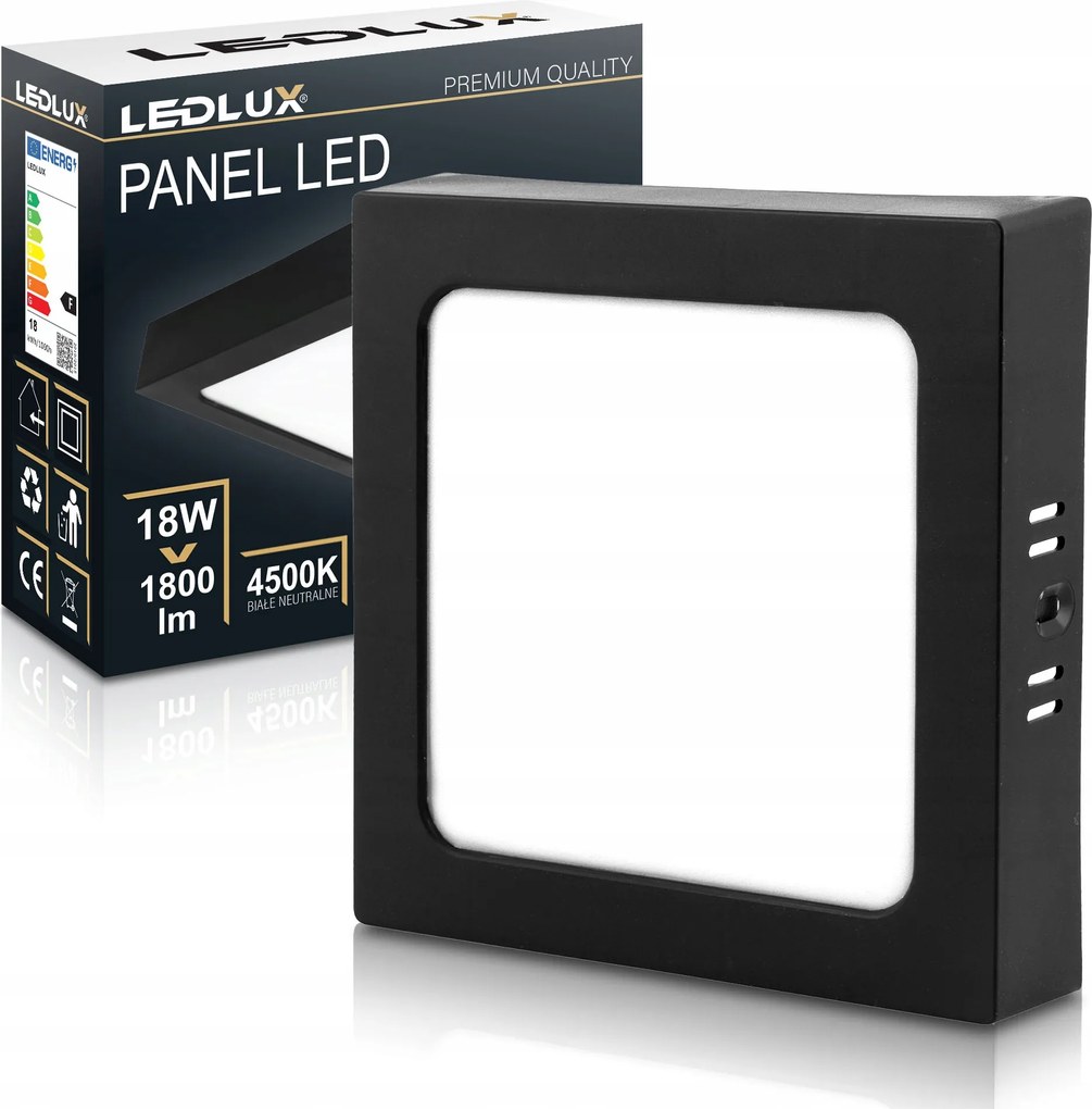 Falra szerelhető Led panel 18W Nw fekete 17,5x17,5cm Plafon mennyezeti lámpa négyzet